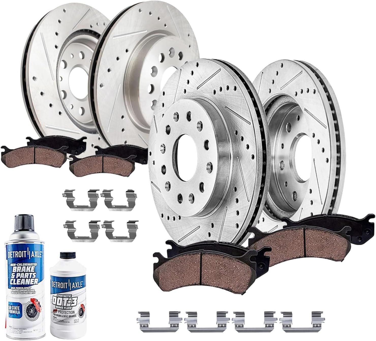 Detroit Axle - Brake Kit for 17-20 GMC Acadia 18-20 Buick Enclave Chevrolet Traverse, 19-20 Blazer, Drilled Slotted Brakes Rotors Brake Pads Replacement : 12.64 inch Front & 12.40 inch Rear Rotors
