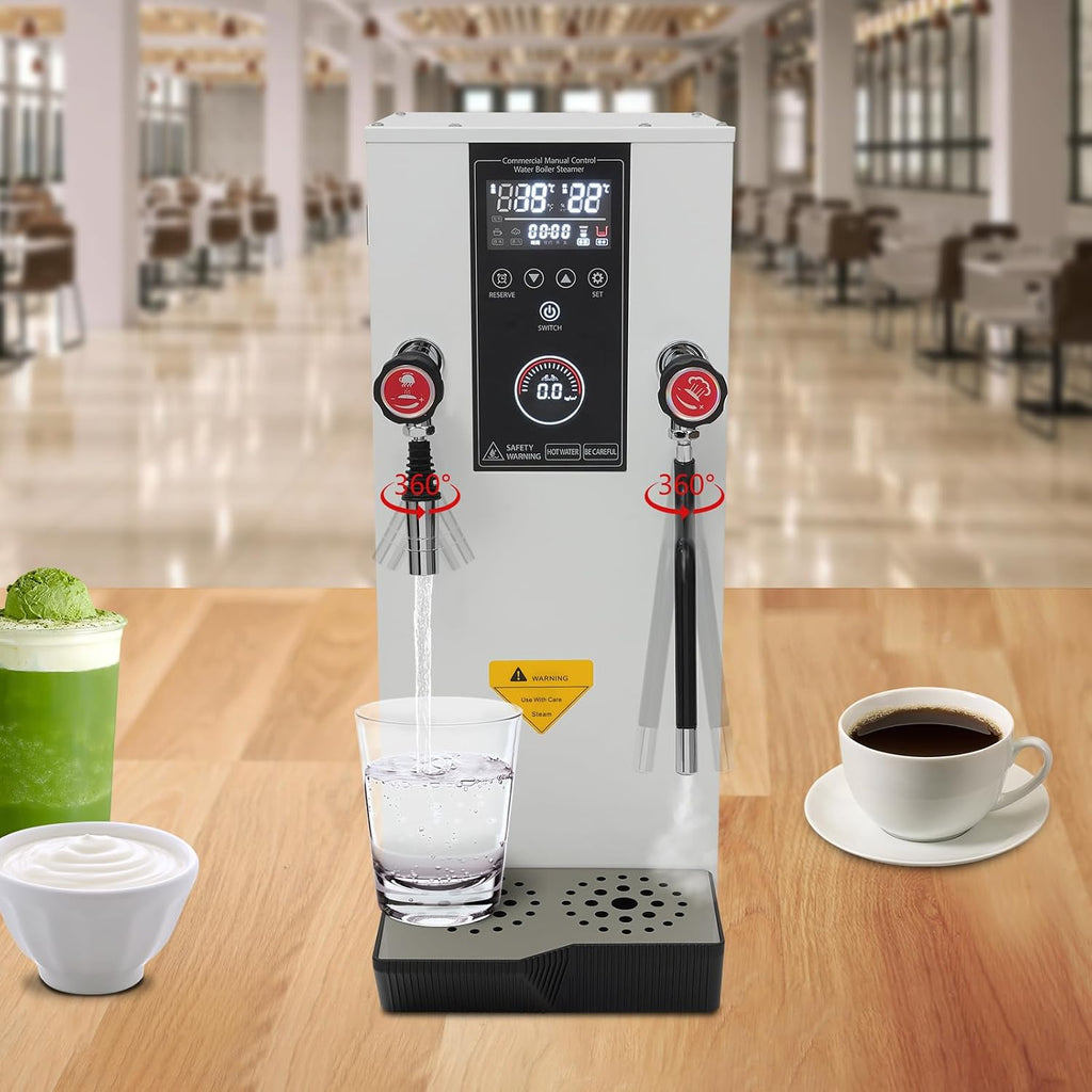 3000W Commercial Hot Water Dispenser Countertop,12L(3.2Gal) Full-Automatic Steam Boiling Water Frothing Machine w/LCD Display Timing for Heat Drink, Extract Tea, Milk Bubbles, Boil Water (White)