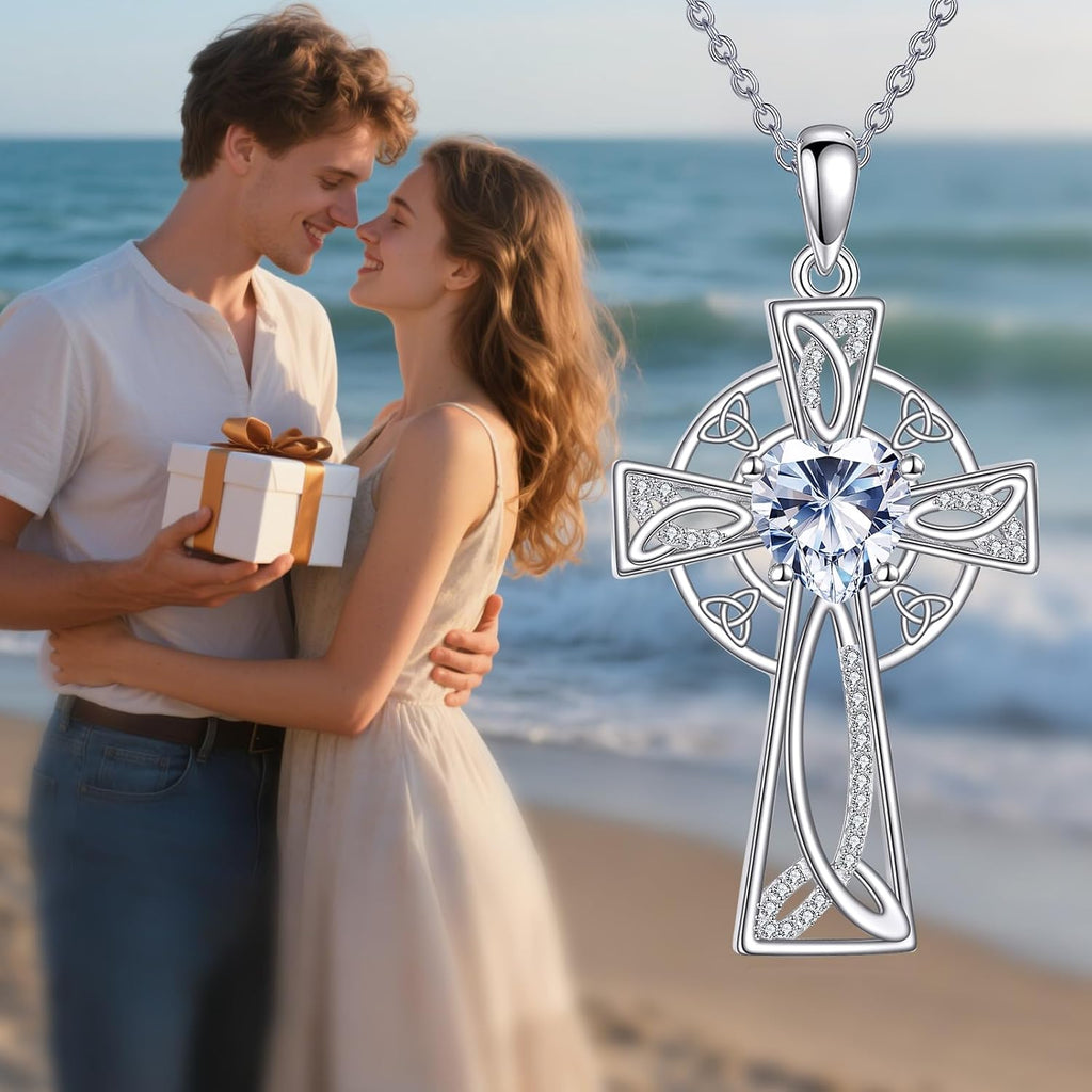 Moissanite Cross Necklace Sterling Silver Religious Created Diamond Crucifix Jewelry Gifts for Women Men