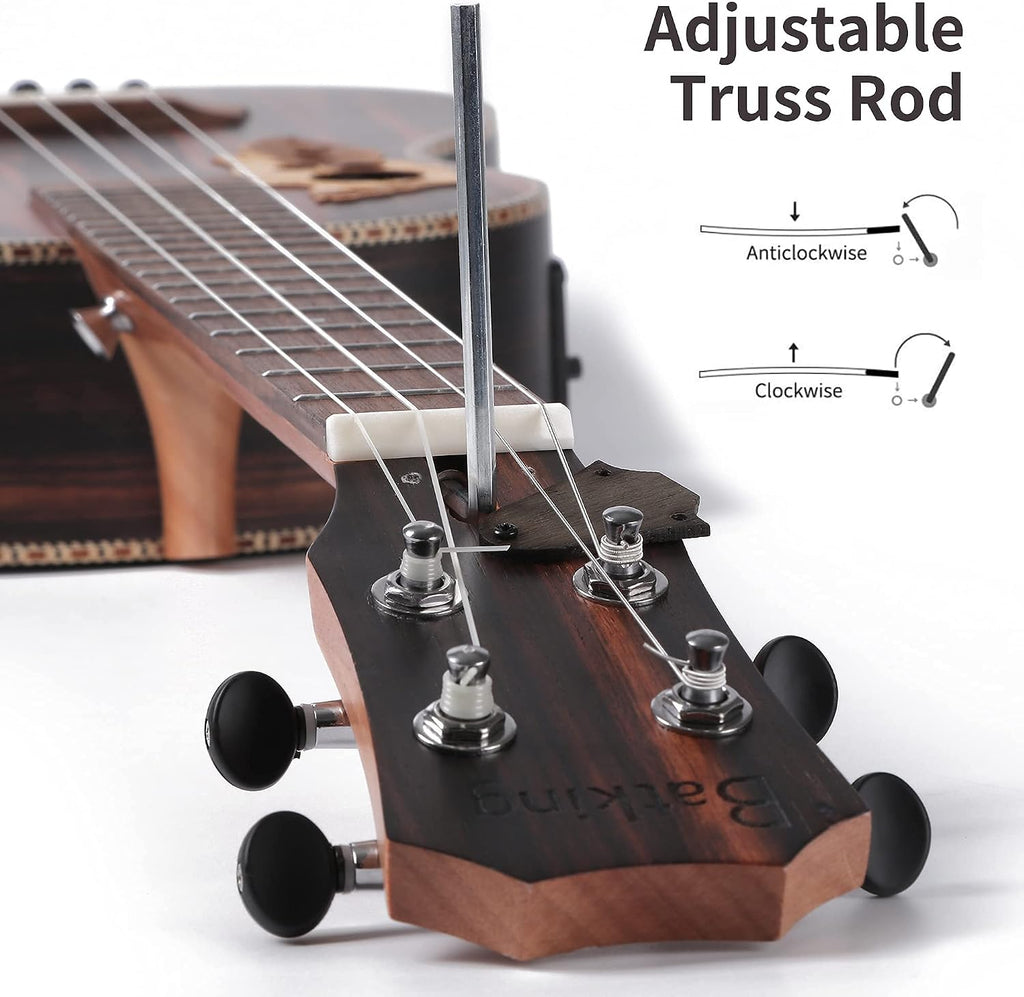Baritone Ukulele Electric 30 Inch All Blackwood Acoustic Ukelele Kit with Truss Rod with EQ with Gig Bag,Strap,Nylon String,Electric Tuner,Pick,shaker