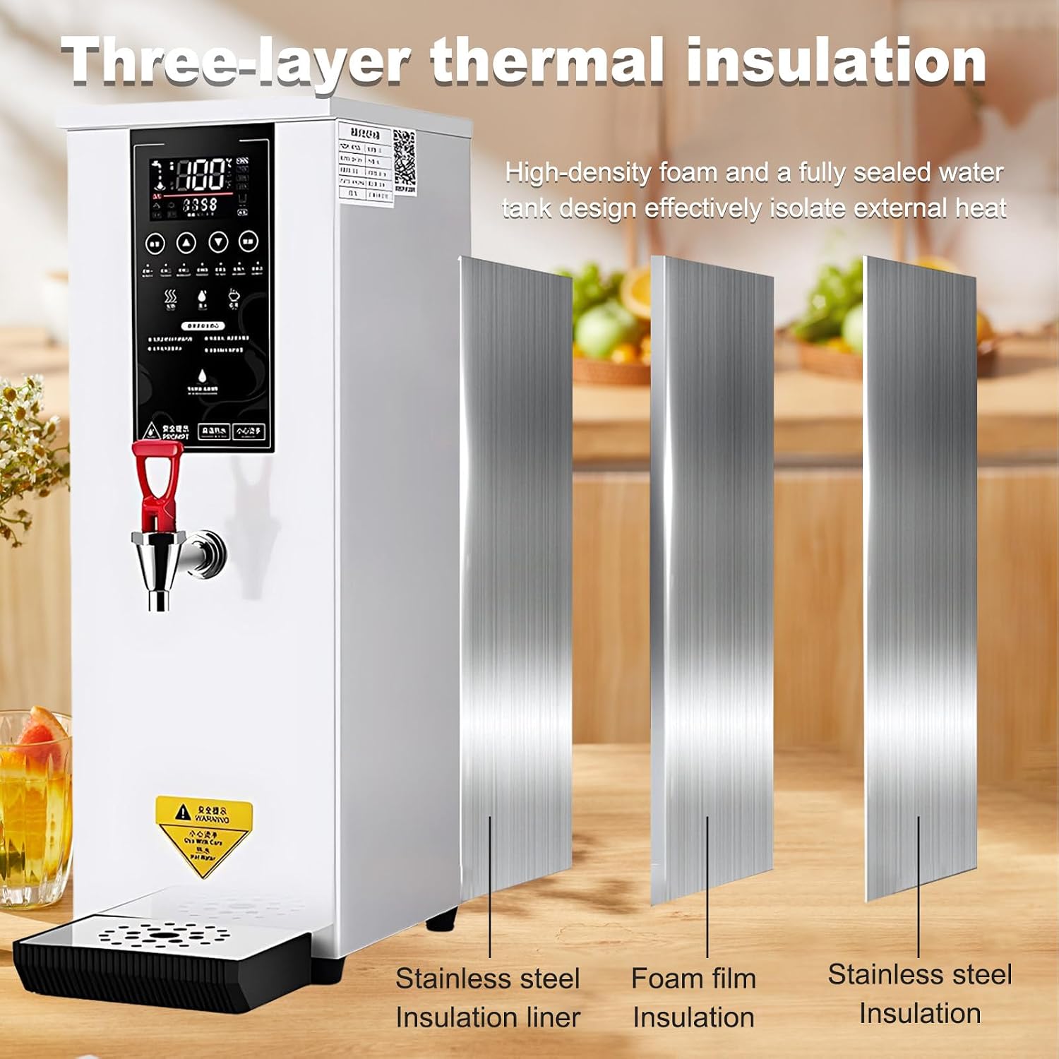 3000W Hot Water Dispenser, Electric Water Boiler with Triple-Layer Thermal Insulation, 304 Stainless Steel Liner for Home and Office