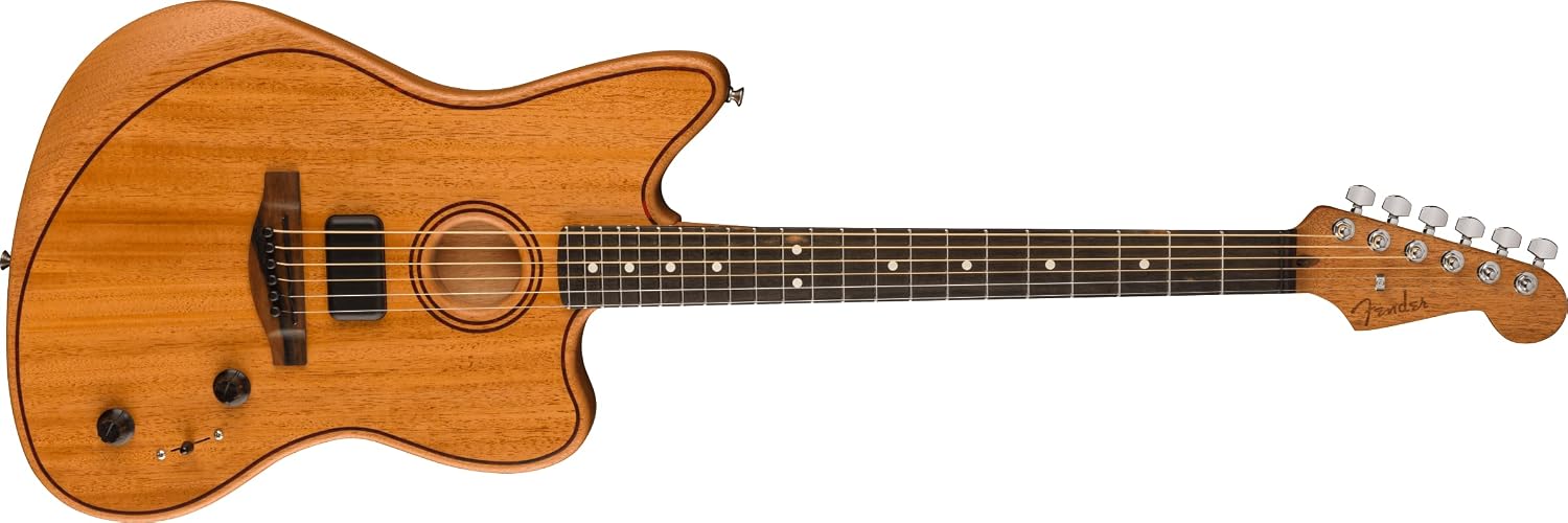 Fender American Acoustasonic Jazzmaster All-Mahogany Acoustic Electric Guitar, Natural, Ebony Fingerboard, with Gig Bag