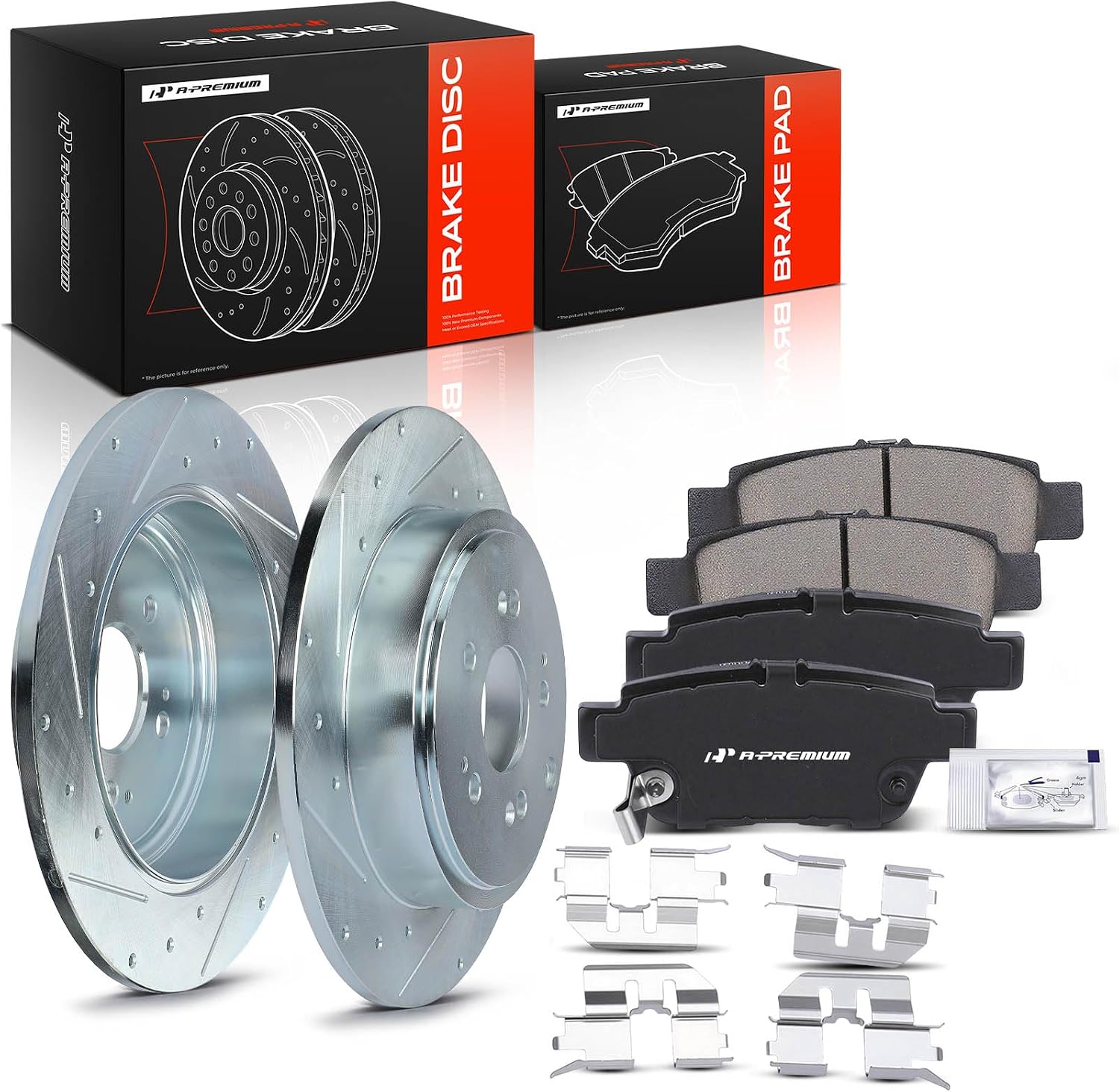 A-Premium 13.15 inch (334mm) Rear Drilled and Slotted Disc Brake Rotors + Ceramic Pads Kit Compatible with Select Honda Models - Ridgeline 2006 2007 2008 2009 2010 2011 2012 2013 2014, 6-PC Set