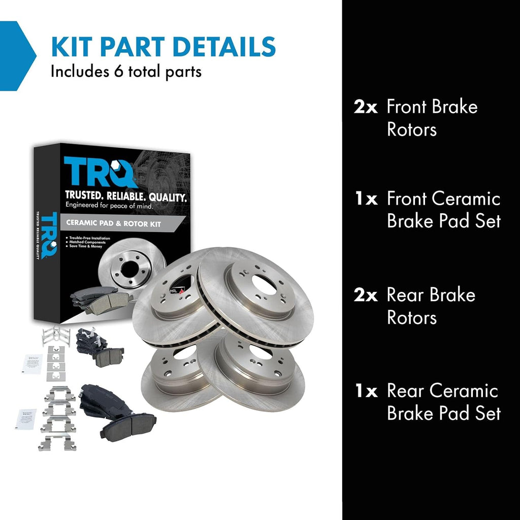 TRQ Front and Rear Brake Pad and Rotor Set Ceramic Vented Rotors Compatible with 2010-2012 Acura RDX 2007-2011 Honda CR-V