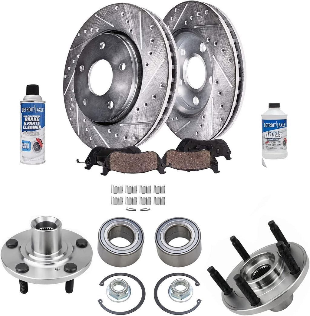 Detroit Axle - Front Brake Kit for 07-10 Lincoln MKX Ford Edge, 12.60'' inch Drilled & Slotted Disc Brake Rotors Ceramic Brake Pads Wheel Bearing Hubs 2007 2008 2009 2010 Replacement