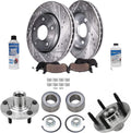 Detroit Axle - Front Brake Kit for 07-10 Lincoln MKX Ford Edge, 12.60'' inch Drilled & Slotted Disc Brake Rotors Ceramic Brake Pads Wheel Bearing Hubs 2007 2008 2009 2010 Replacement