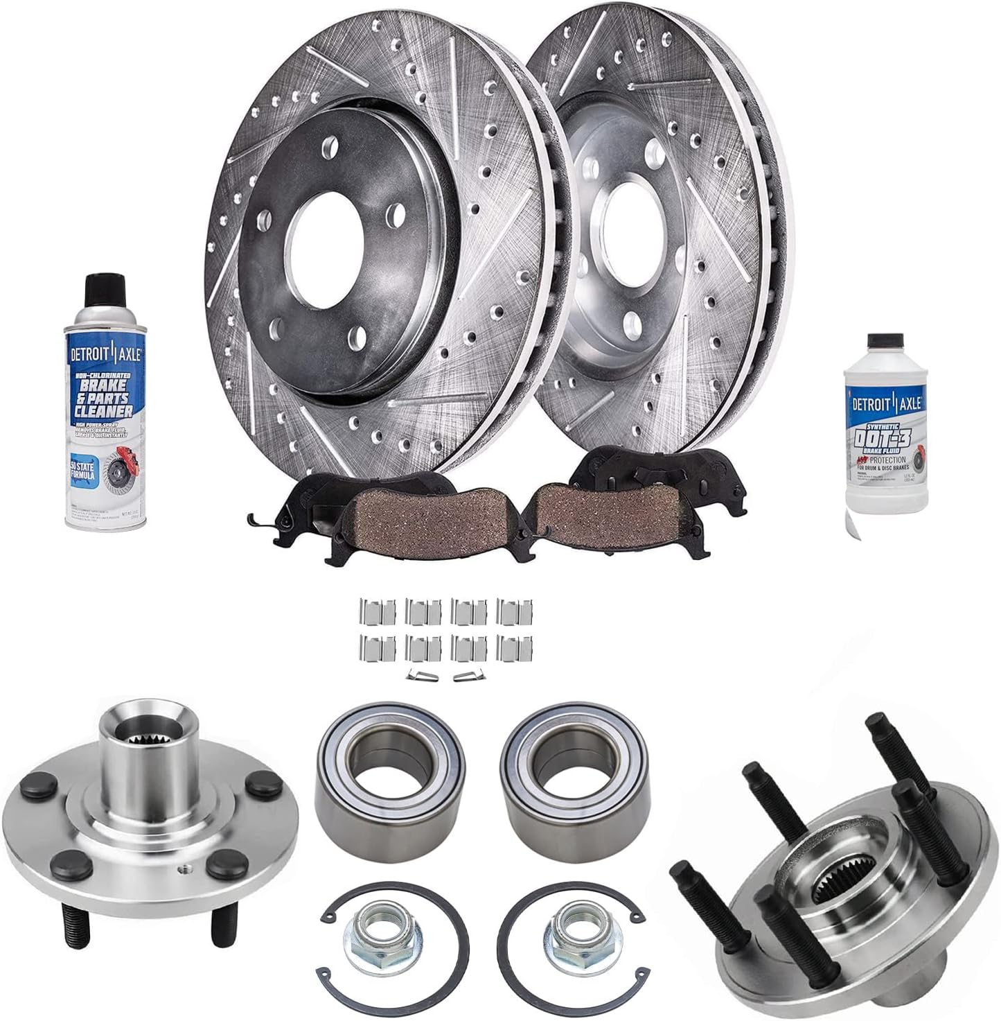 Detroit Axle - Front Brake Kit for 07-10 Lincoln MKX Ford Edge, 12.60'' inch Drilled & Slotted Disc Brake Rotors Ceramic Brake Pads Wheel Bearing Hubs 2007 2008 2009 2010 Replacement