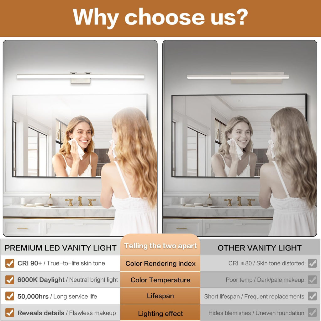 SOLFART 5 Color Temperature Dimmable 47.2 Inch Bathroom Light Fixtures Over Mirror Brushed Nickel Vanity Lights for Bathroom Modern LED Light Fixture 5CCT