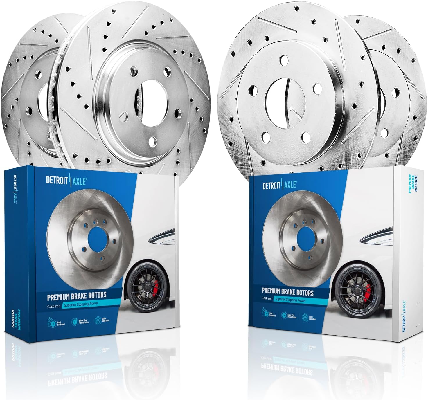 Detroit Axle - Brake Rotors for 2012-2015 Mercedes-Benz C250 2009-2012 C300 2008-2009 C280, Drilled and Slotted Disc Brake Rotors Replacement : 11.61' inch Front and 11.81' inch Rear Solid Rotor