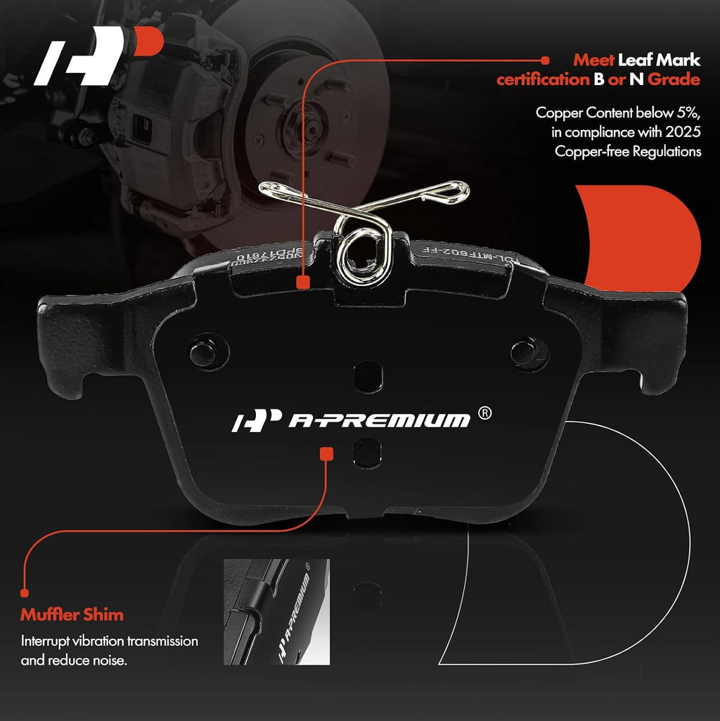 A-Premium 11.81 inch (300mm) Rear Solid Disc Brake Rotors + Ceramic Pads Kit Compatible with Select Volkswagen and Audi Models - Jetta 2019-2023, Golf, Tiguan, Q3, TT Quattro, Arteon, 6-PC Set