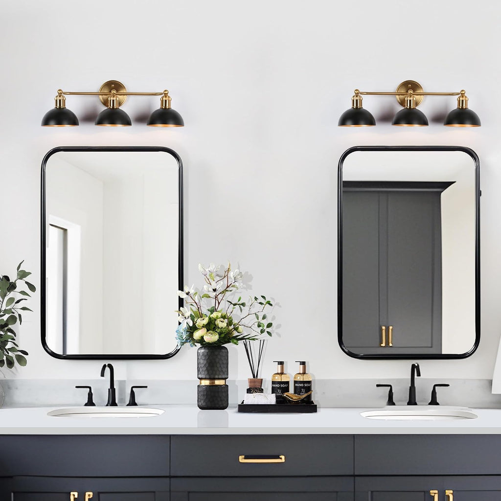 KSANA Black Brass Vanity Light, Modern Farmhouse Black and Gold Dome Bathroom Light, 3-Light Wall Lighting Fixture for Kitchen, Bedroom and Hallway