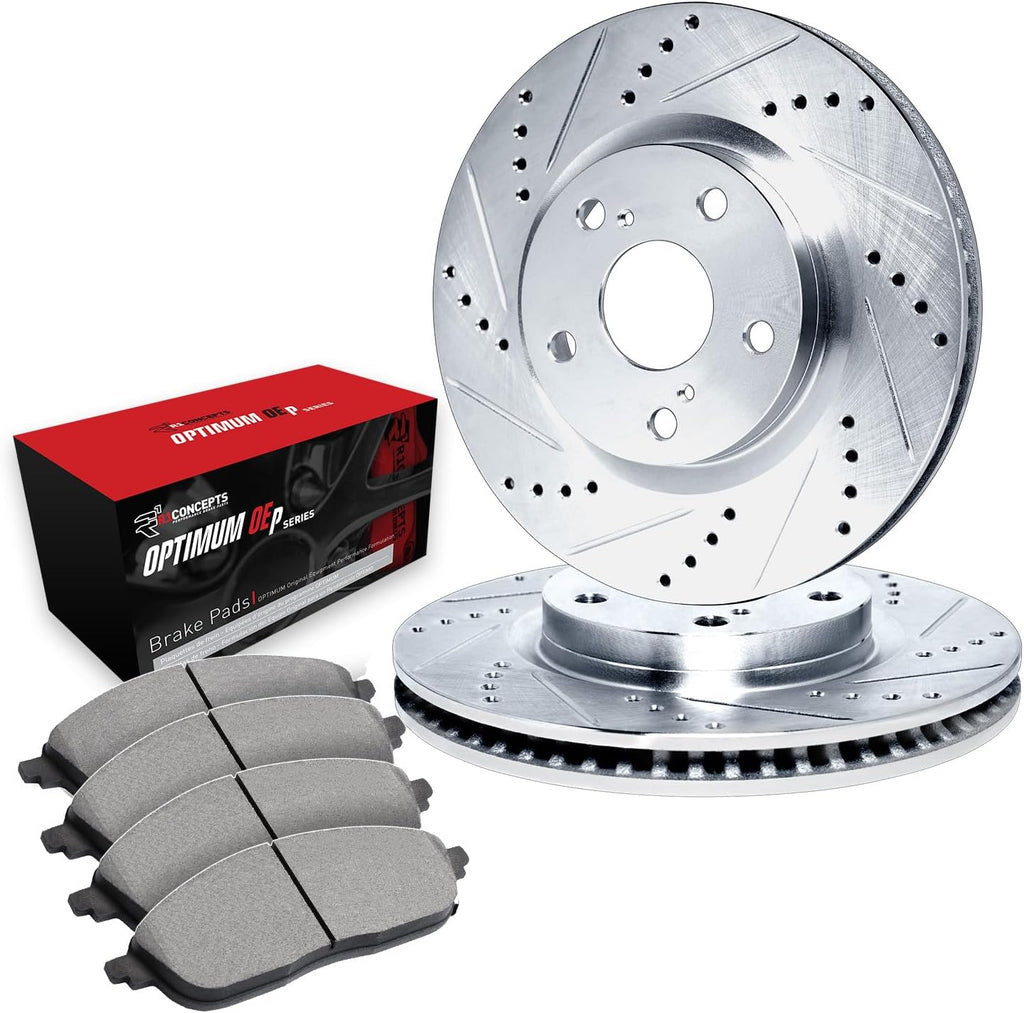 R1 Concepts Rear Brake Kit Fits 2019-2020 Audi A8, Q8; 2017-2020 Audi Q7| Optimum Oep Brake Pads and Drilled Slotted Brake Rotors| 13.8' Rear