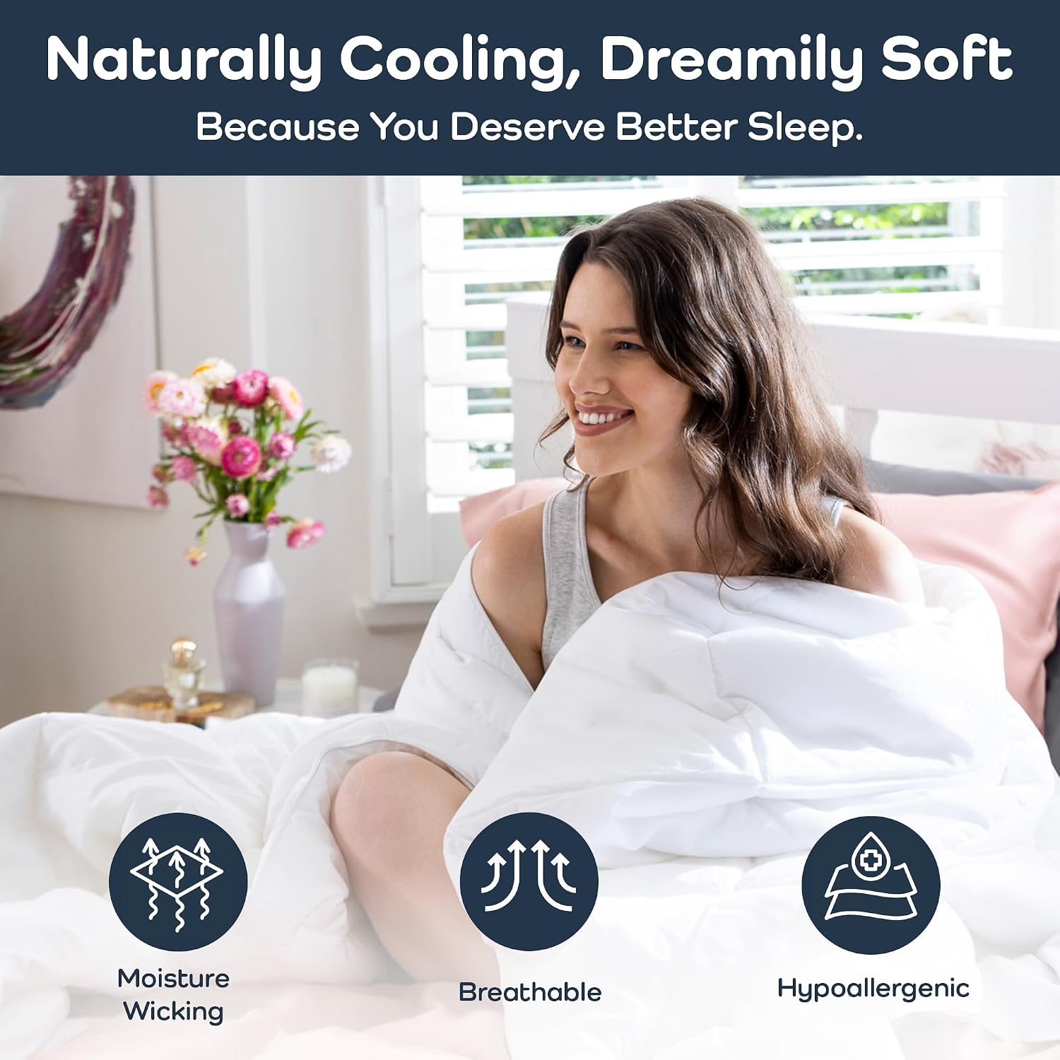 Olive + Crate Cooling Pillow Cases Bundle with Queen Size Comforter, Moisture Wicking, Temperature Regulating, Cooling Duvet Insert, Smooth Sateen Weave (30' x 20')
