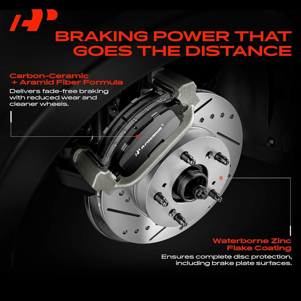 A-Premium 10.31″ (262mm) Rear Disc Brake Rotors + Ceramic Pads Kit Compatible with Select Hyundai and Kia Models - Elantra, Elantra Coupe/GT, For Veloster, Forte, Forte Koup, Forte5, Soul