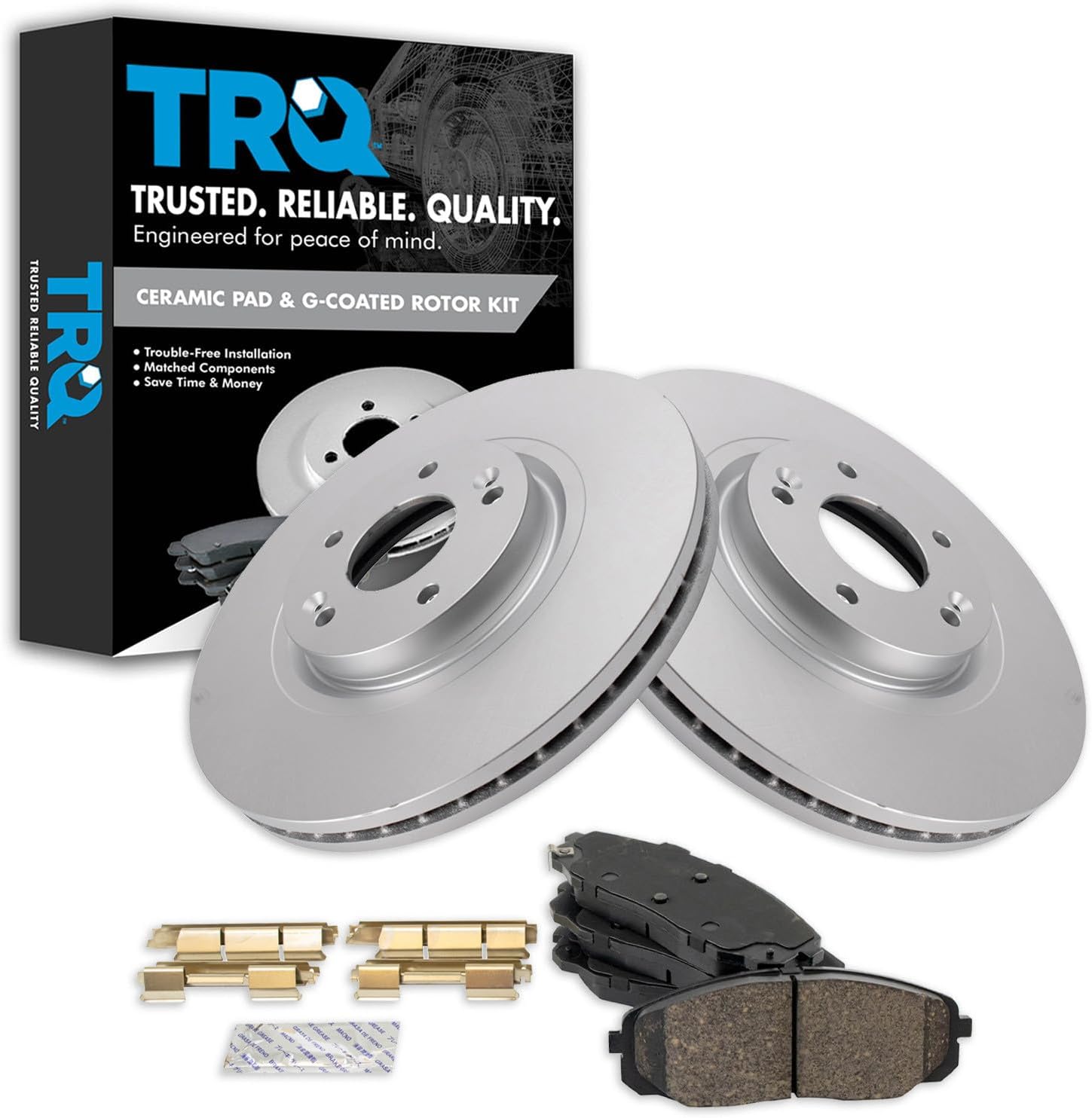 TRQ Front Brake Pad and Rotor Set Ceramic G Coated Vented Rotors Compatible with 2015-2021 Kia Sedona