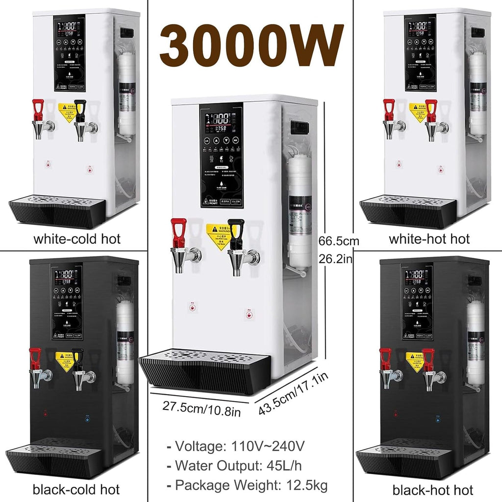 Electric Commercial Hot Water Dispenser 3000W, 45 L/H Countertop Water Boiler for Hot Drinks, Water Boiler Dispenser with LCD Touch Screen,White-hot hot