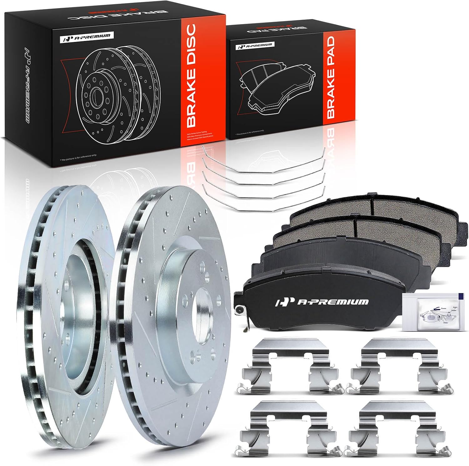 A-Premium 12.60 inch (320mm) Front Drilled and Slotted Disc Brake Rotors + Ceramic Pads Kit Compatible with Select Honda Models - Odyssey 2011 2012 2013 2014, 6-PC Set