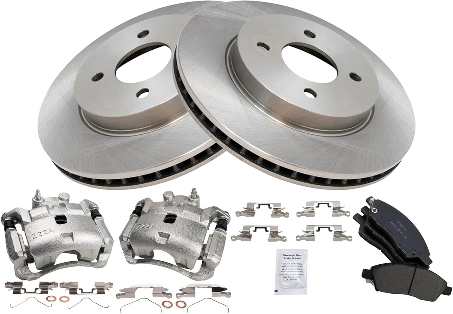 TRQ Front Ceramic Brake Pad and Rotor Set Includes Calipers Compatible with 2012-2018 Nissan Versa 2014-2018 Nissan Versa Note