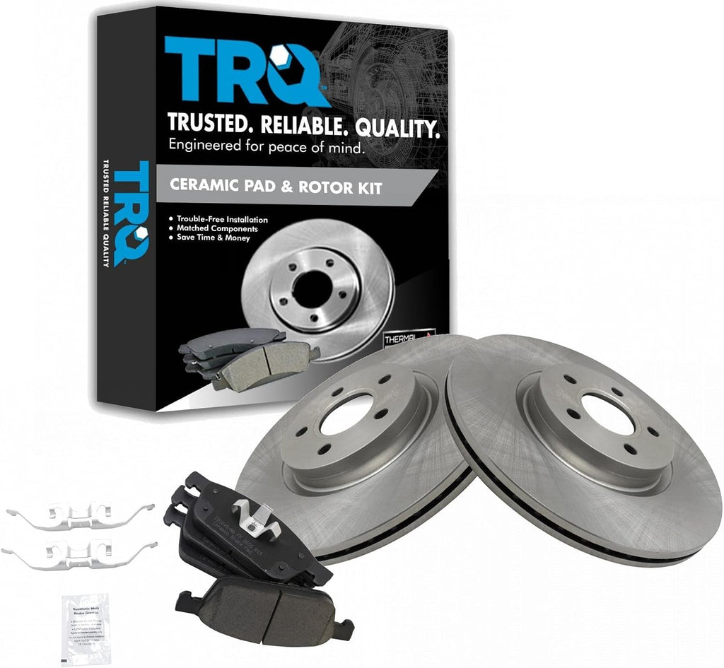TRQ Front Ceramic Brake Pad and Rotor Set Compatible with 13-16 Ford Escape L4 2.0L AWD 13-16 Escape L4 2.0L FWD 15-17 Transit Connect 2014 Transit Connect 120.6 in. Wheel Base 2017