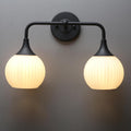 PERMO Double Sconce Black Vintage Vanity Light with White Ribbed Globe Glass Shade Hardwired Wall Light Fixture for Bathroom Mirror Cabinets Hallway Stairs