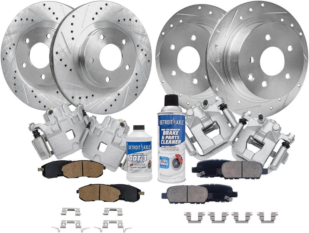 Detroit Axle - Brake Kit for 2002-2006 Nissan Altima Drilled Brake Rotors Ceramic Brakes Pads Brake Calipers 2003 2004 2005 Replacement [11.65 inch Front & 11.46 inch Rear Rotors]