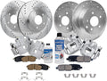 Detroit Axle - Brake Kit for 2002-2006 Nissan Altima Drilled Brake Rotors Ceramic Brakes Pads Brake Calipers 2003 2004 2005 Replacement [11.65 inch Front & 11.46 inch Rear Rotors]