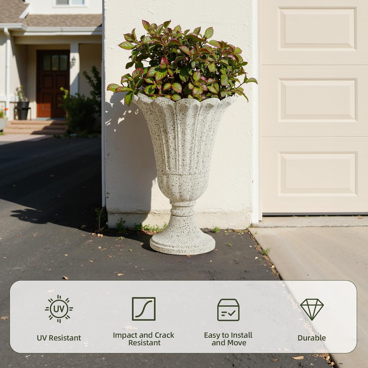 Heavy-Duty 23.6' Tall Urns Planters for Outdoor Plants - Set of 2 Water Storage Base Large Outdoor Planter for Porch, Sandblasting Process Indoor Flower Pots for Home Decor/Garden Vase, Beige