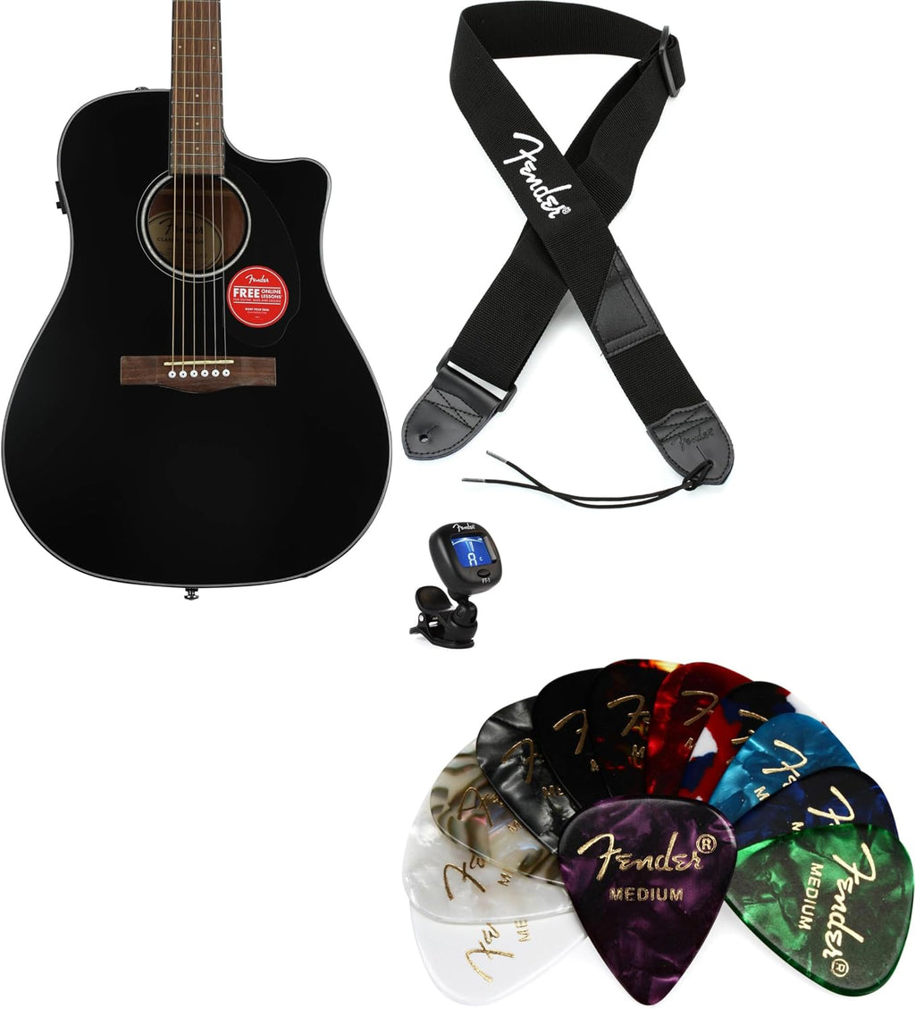 Fender CD-60SCE Acoustic-electric Guitar Essentials Bundle - Black