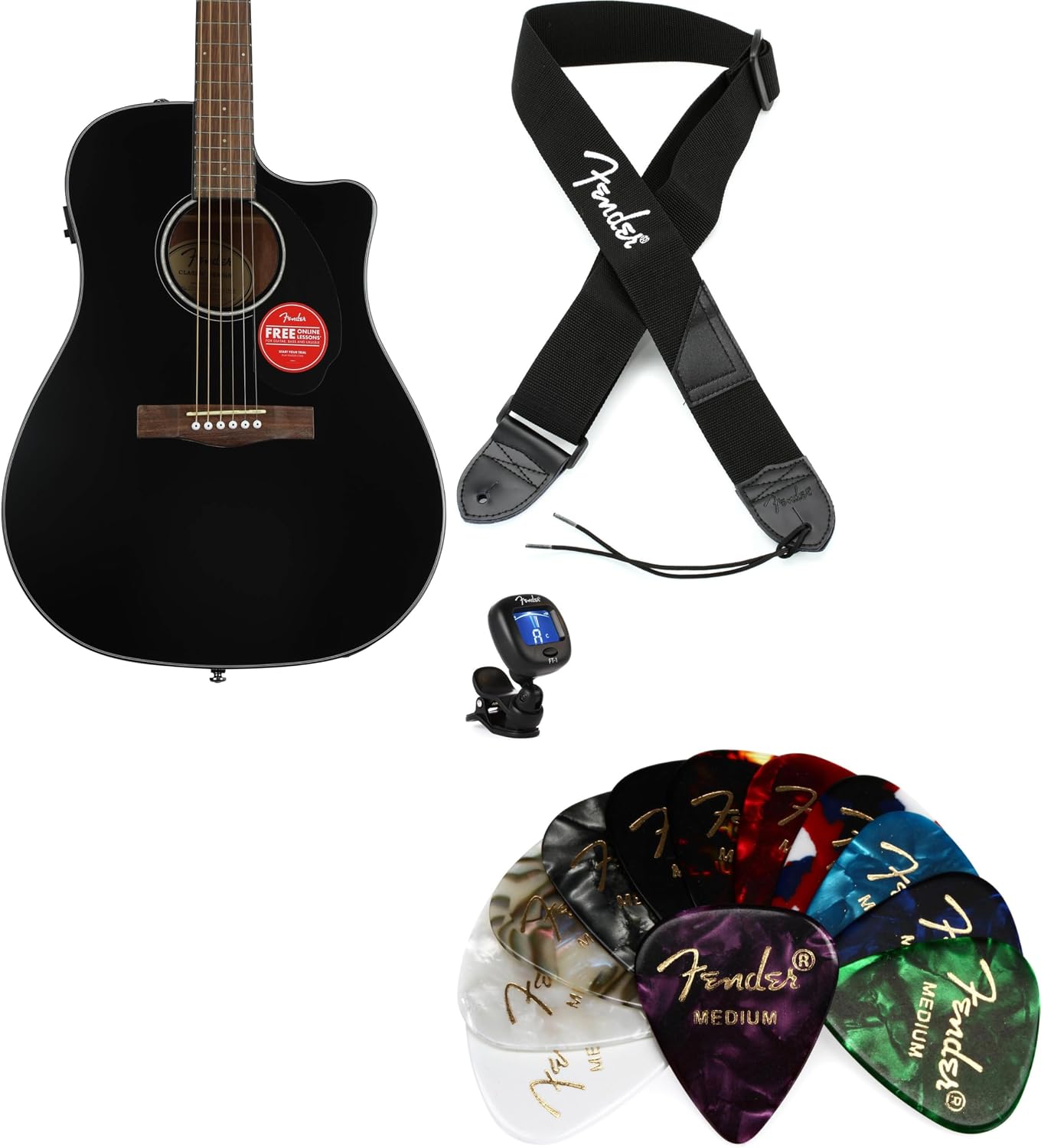 Fender CD-60SCE Acoustic-electric Guitar Essentials Bundle - Black