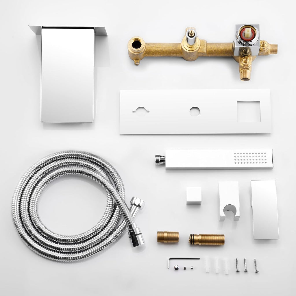SUMERAIN Wall Mount Tub Faucets, Waterfall Tub Filler Spout with Hand Shower