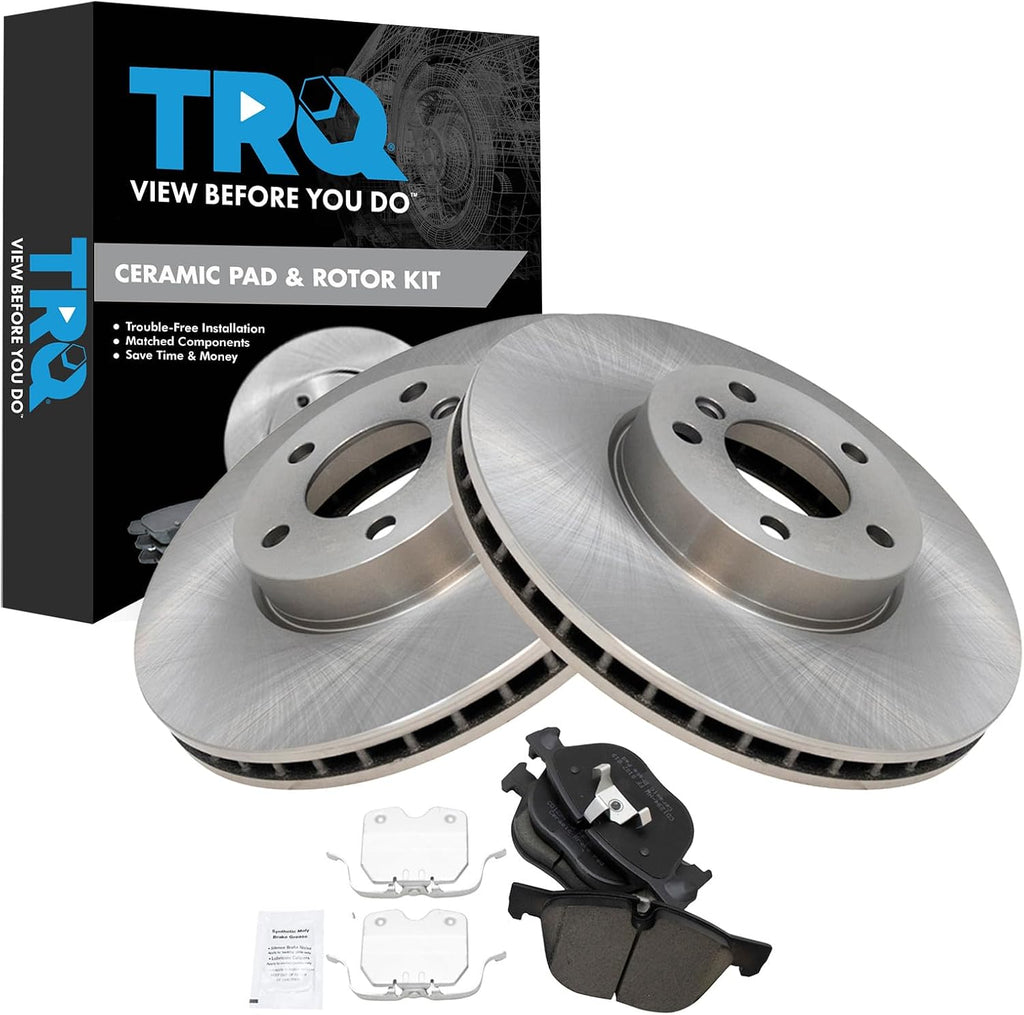 TRQ Front Brake Pad and Rotor Set Ceramic Vented Rotors Compatible with 2007-2018 BMW X5 2011-2019 X6
