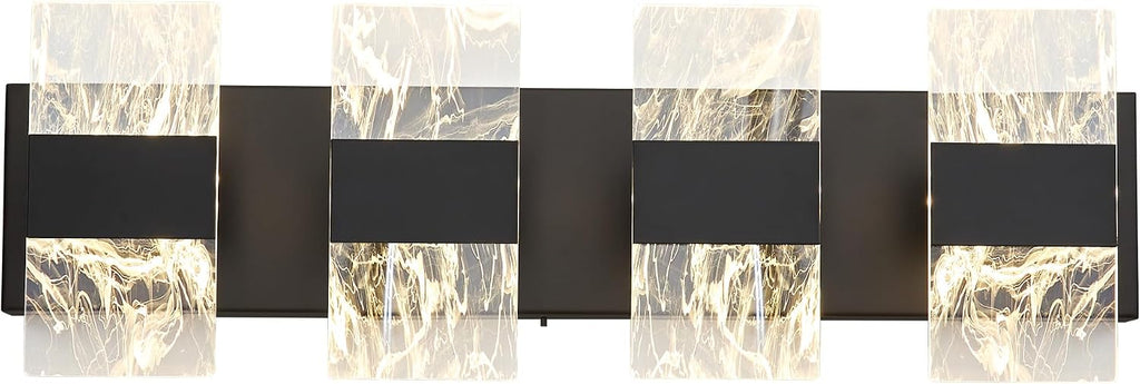 Modern LED Bathroom Light Fixtures Dimmable 4-Light Black Vanity Light, 5CCT Adjustable Lighting Fixture Vanity Lights Over Mirror, Smoked Acrylic LED Vanity Lights for Bathroom