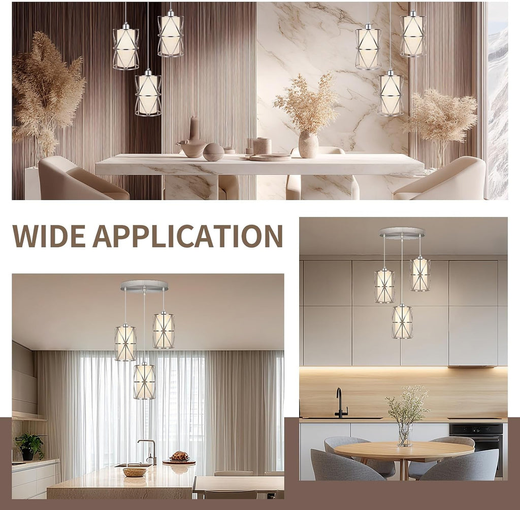Brushed Nickel 3 Light Chandelier, Adjustable Height Pendant Lights Kitchen Island, Modern Pendant Lights with Linen Shade, Kitchen Light fixtures for Kitchen, Dining Room, Living Room
