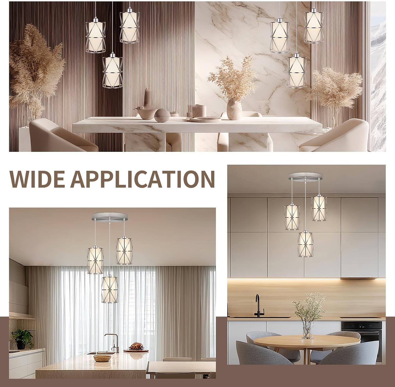 Brushed Nickel 3 Light Chandelier, Adjustable Height Pendant Lights Kitchen Island, Modern Pendant Lights with Linen Shade, Kitchen Light fixtures for Kitchen, Dining Room, Living Room