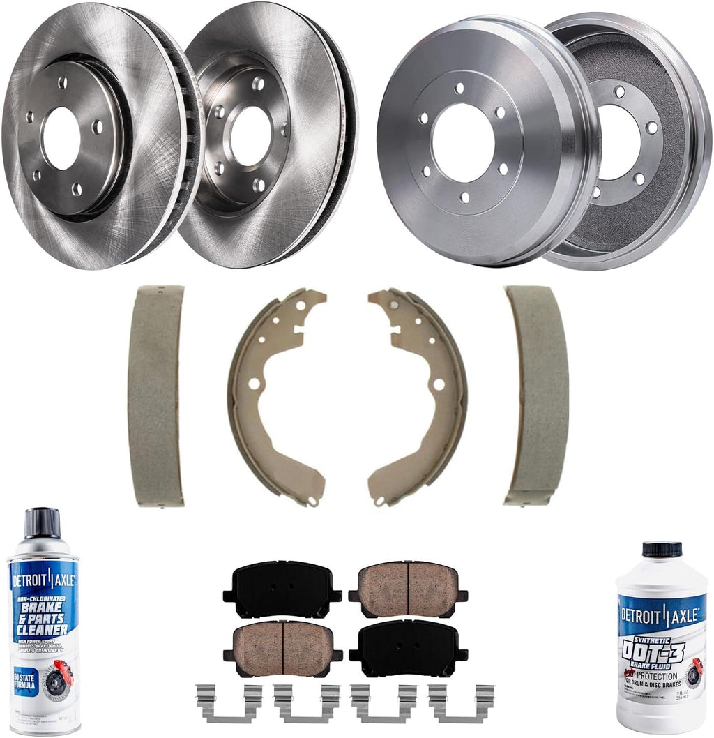 Detroit Axle - FWD Brake Kit for Toyota 2003-2008 Matrix Pontiac Vibe, Front Disc Brakes Rotors Brake Ceramic Pads Rear Brake Drums Brake Shoes 2004 2005 2006 2007 Replacement