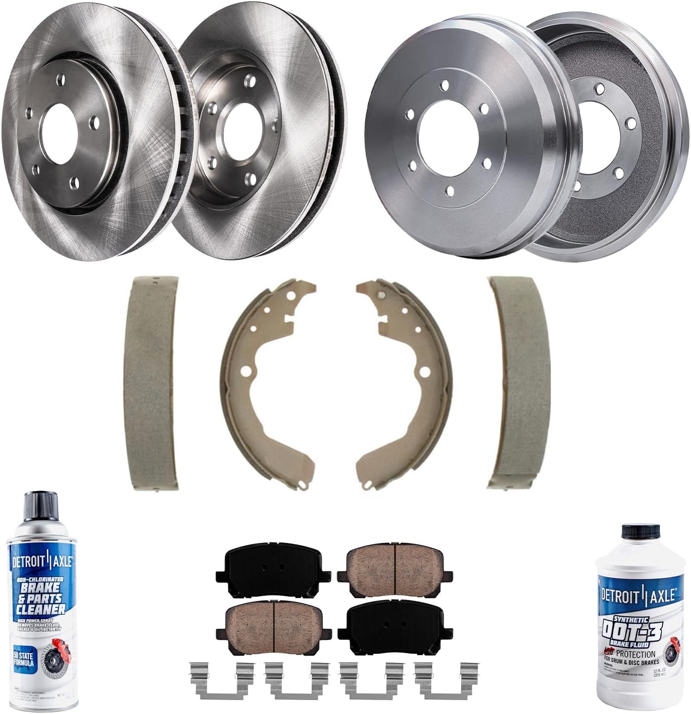 Detroit Axle - FWD Brake Kit for Toyota 2003-2008 Matrix Pontiac Vibe, Front Disc Brakes Rotors Brake Ceramic Pads Rear Brake Drums Brake Shoes 2004 2005 2006 2007 Replacement