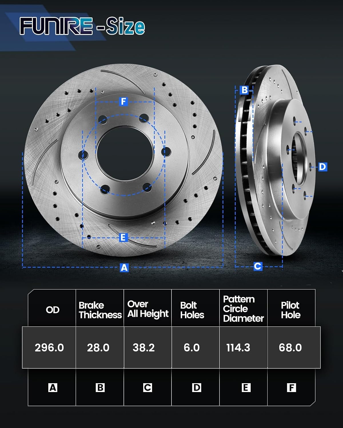 Front Brake Pads And Rotors Kit Compatible With 2005-2023 Nissan Frontier, 2015 Xterra, 31412 D1094-8200 Automotive Replacement Brake Kits Anti-rust Oil Drilled And Slotted Rotors 296mm(11.7in)
