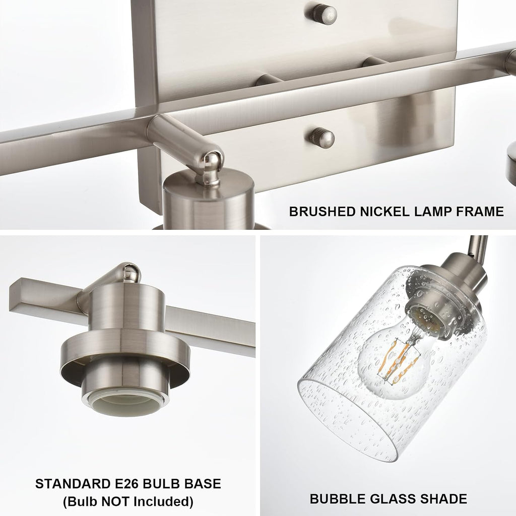 4-Light Brushed Nickel Kitchen Track Lighting Fixtures Ceiling Mount Track Lighting Kit with Bubble Seeded Glass Shade Modern Bathroom Tracking Vanity Lights Ceiling Tracking Accent Shop Light