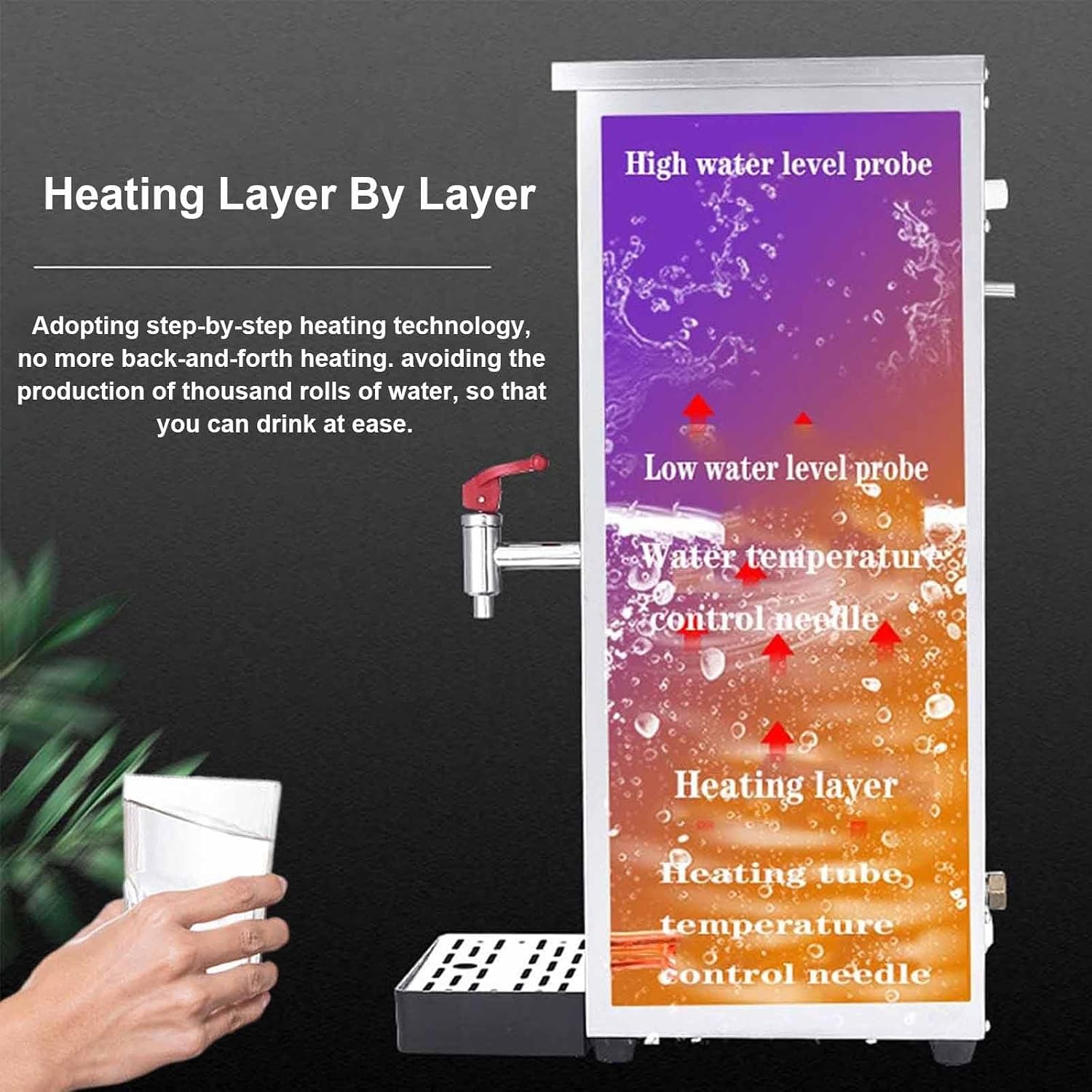 Auto Fill Water Boiler, Commercial Hot Water Dispenser Boiler, with Water Connection & Drip Tray, Adjustable Temperature, for Kitchen Restaurant, Factory Floor,Silver