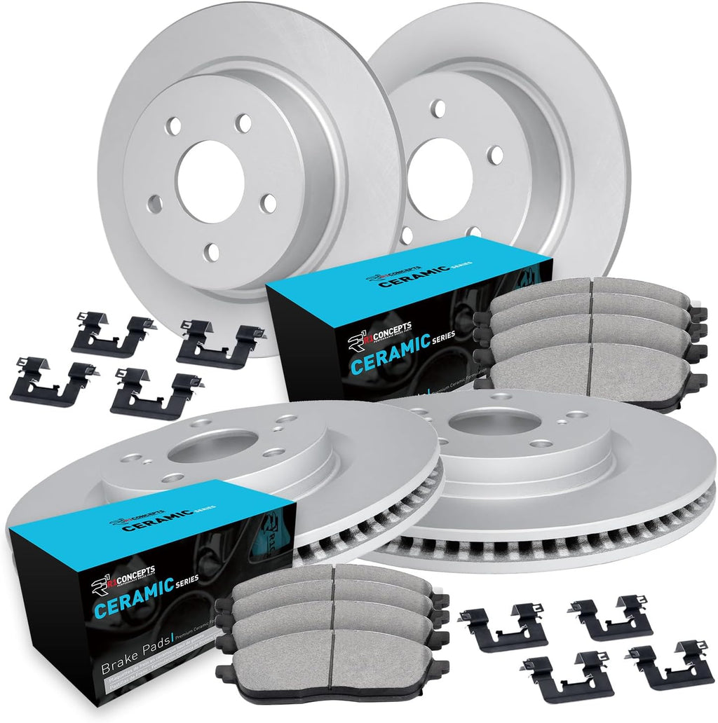 R1 Concepts Front and Rear Brake Kit Fits 2010-2015 Lexus RX350, RX450h; 2011-2020 Toyota Sienna; 2014-2019 Toyota Highlander| Ceramic Pads, Blank Rotors| Hardware| 12.9' Front & 12.2' Rear