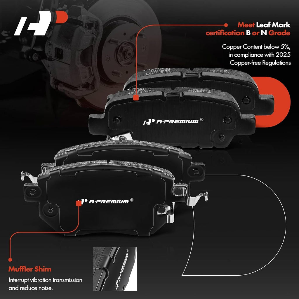 A-Premium Front Vented & Rear Solid Disc Brake Rotors + Ceramic Pads Kit Compatible with Select Nissan Models - Altima 2004-2008, Maxima 2006, 12-PC Set