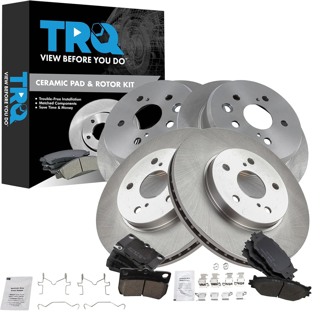 TRQ Front and Rear Ceramic Brake Pad and Rotor Set Compatible with 2006-2008 Lexus IS250