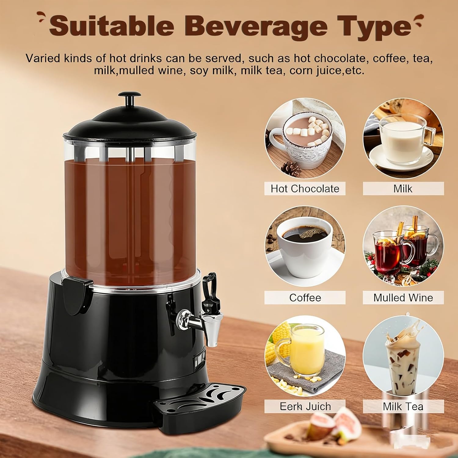Professional Electric Chocolate Maker 5 L/10 L, HORECA Hot Chocolate Dispenser with LED Display, BPA Free Polycarbonate, Intensive Use(5L)