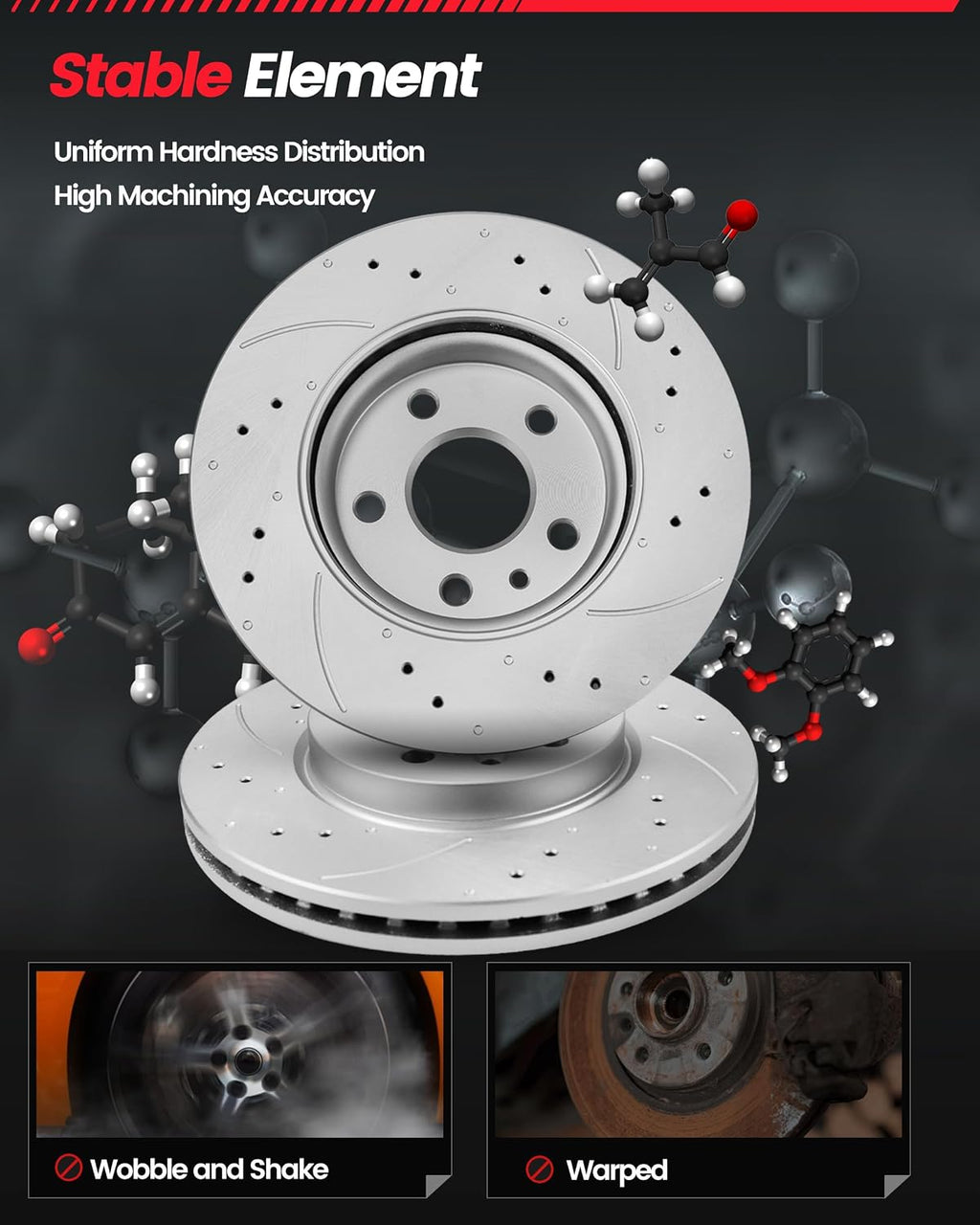 Brake Pads And Rotors Kit Compatible With 2012-2021 Jeep Grand Cherokee, 2022 WK, Front Automotive Replacement Brake Kits 53064 D1629-8655 Drilled And Slotted Rotors Geomet 350mm(13.8in)