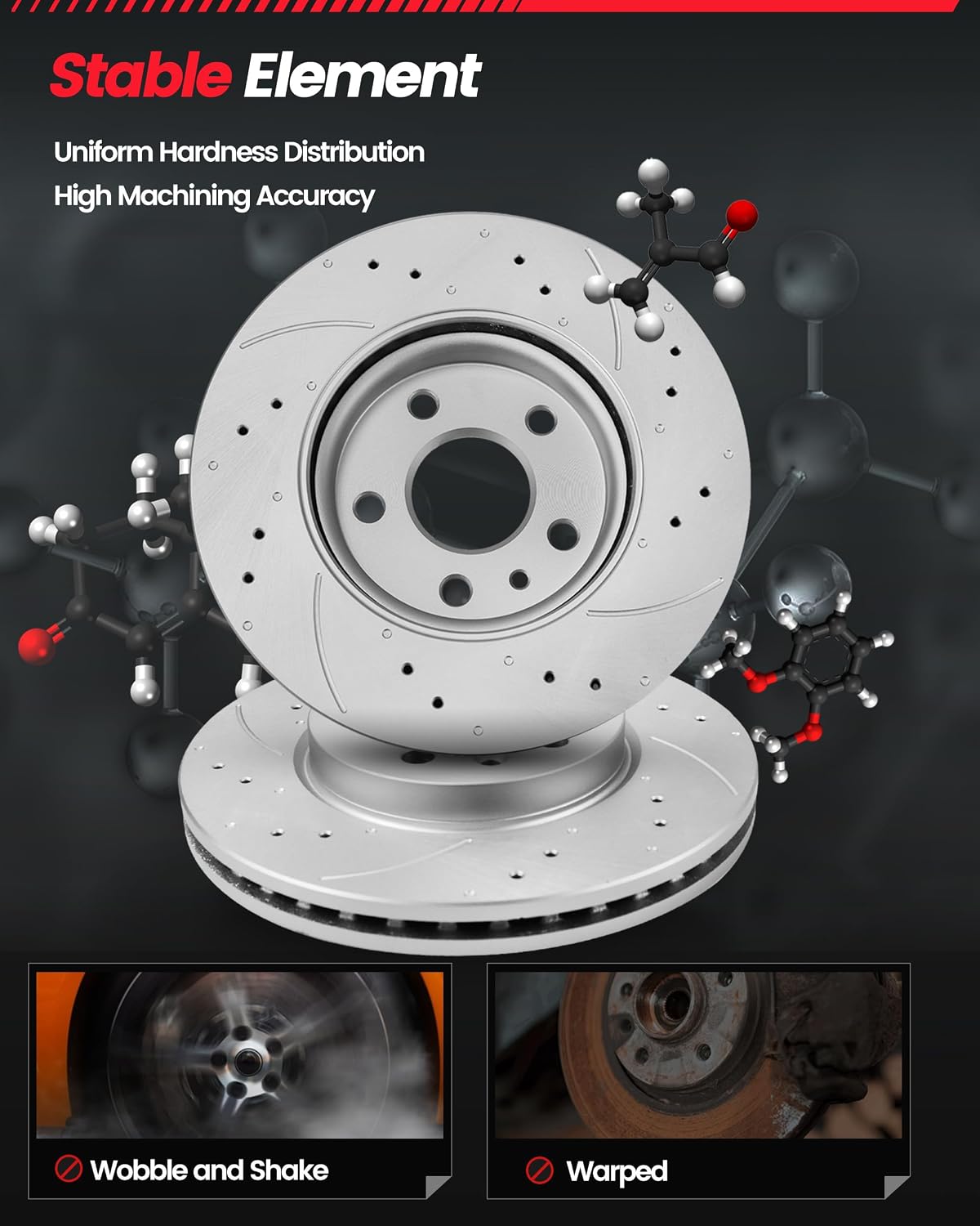 Brake Pads And Rotors Kit Compatible With 2012-2021 Jeep Grand Cherokee, 2022 WK, Front Automotive Replacement Brake Kits 53064 D1629-8655 Drilled And Slotted Rotors Geomet 350mm(13.8in)