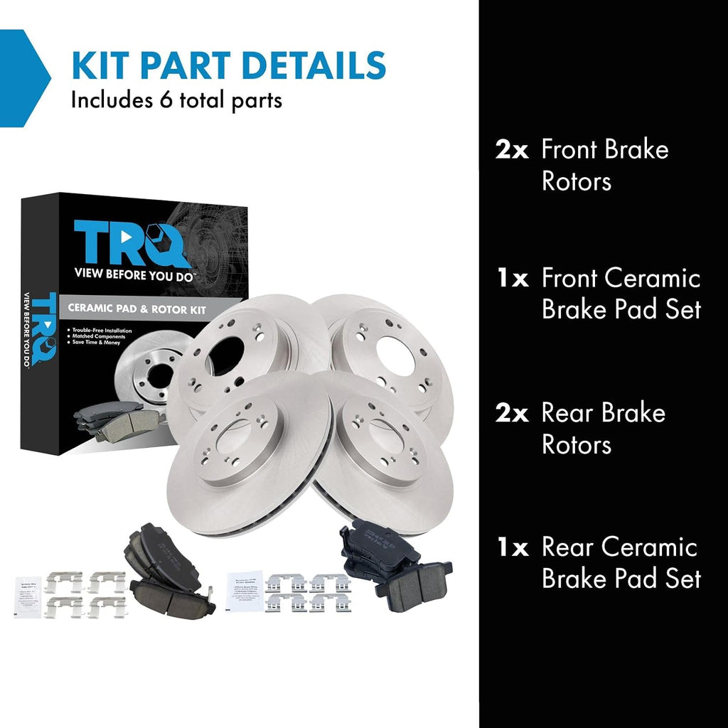 TRQ Front and Rear Brake Pad and Rotor Set Ceramic Vented Rotors Compatible with 2009-2010 Acura TSX 2008-2009 Honda Accord