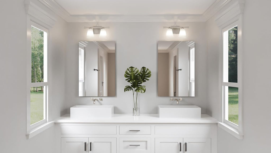 Quoizel Brindley Bath Vanity Lights, 16 Inch 2-Light Brushed Nickel Transitional Bathroom Lighting Fixtures Over Mirror, Opal Etched Glass Shades, Wall Mount Light for Bathroom