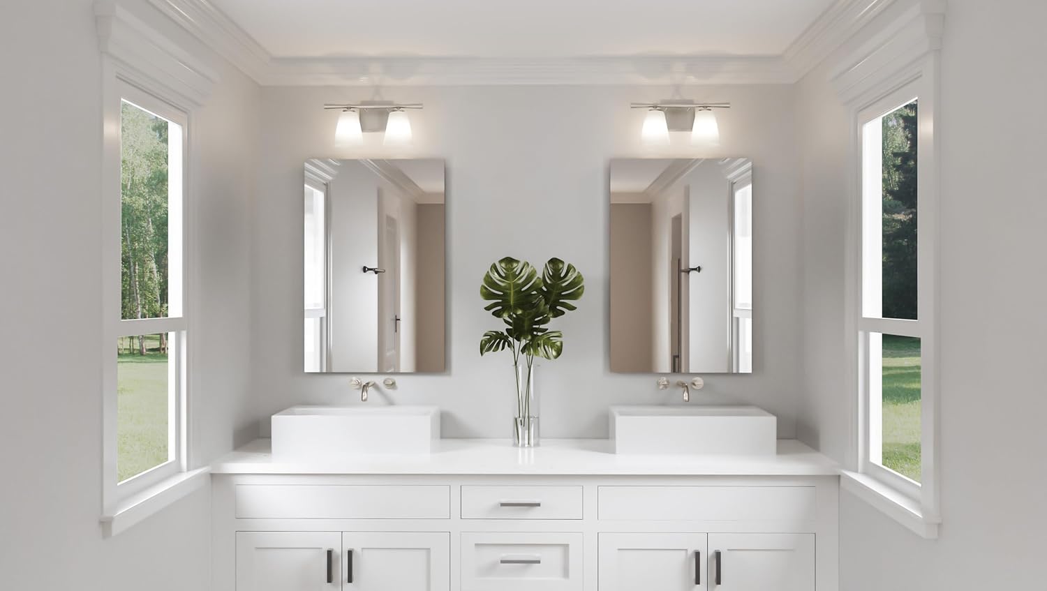 Quoizel Brindley Bath Vanity Lights, 16 Inch 2-Light Brushed Nickel Transitional Bathroom Lighting Fixtures Over Mirror, Opal Etched Glass Shades, Wall Mount Light for Bathroom