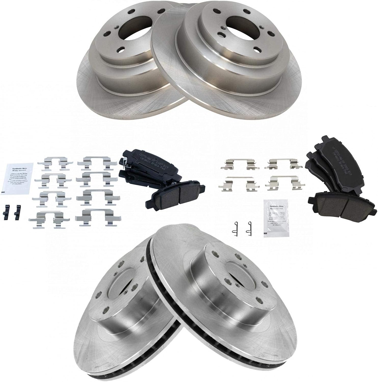 TRQ Front and Rear Ceramic Brake Pad and Rotor Set Compatible with 98–02 Subaru Forester 99–01 Subaru Impreza RS