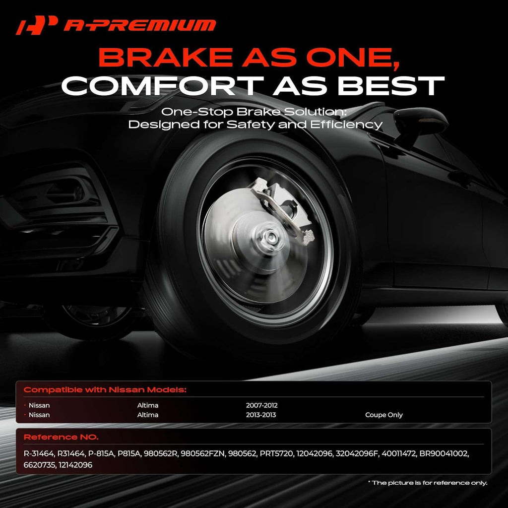 A-Premium 11.65 inch (296mm) Front Vented Disc Brake Rotors + Ceramic Pads Kit Compatible with Select Nissan Models - Altima 2007-2012, Altima 2013 Coupe Only, 6-PC Set